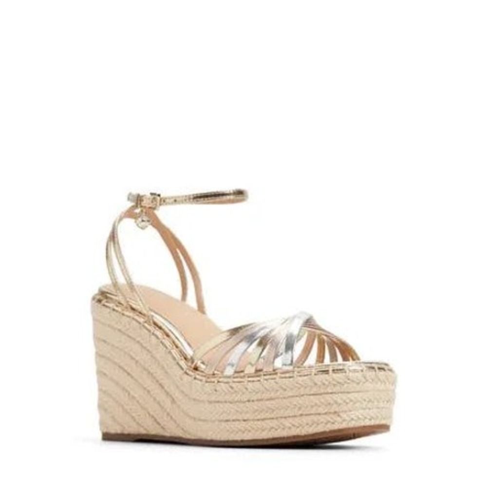 Ted Baker London Metallic Gold Silver Espadrille Wedge Sandals Strappy Heel